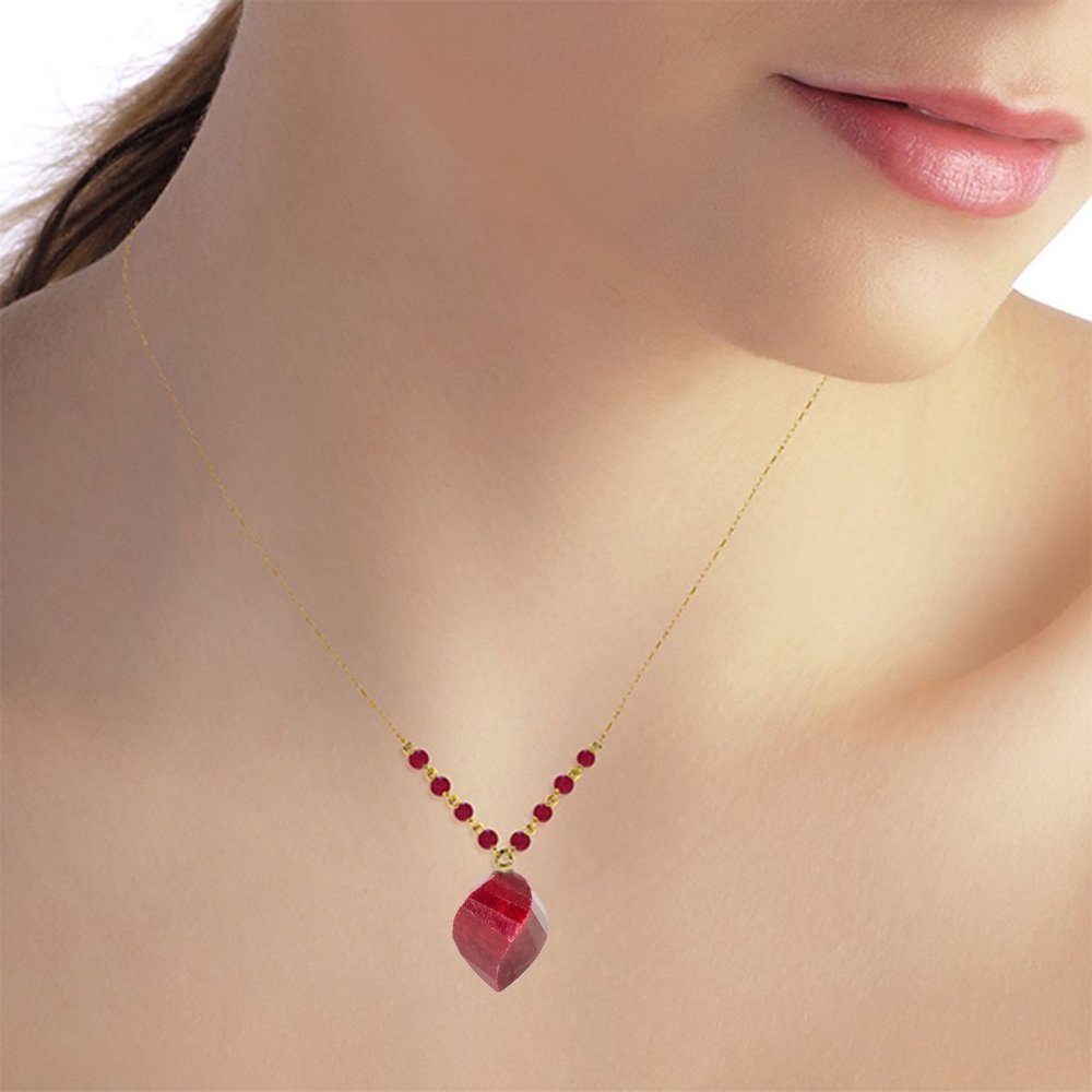 14K. GOLD NECKLACE WITH TWISTED BRIOLETTE RUBY - Picture 3 of 7